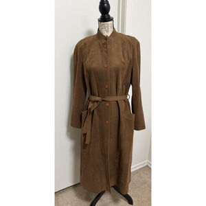 Vintage Count Romi Coat Womens Large Brown Faux Suede Belted Trench Coat 70s 80s